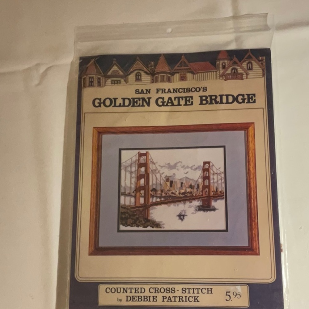 Debbie Patrick counted cross-stitch kit of Golden Gate Bridge from 1990 new